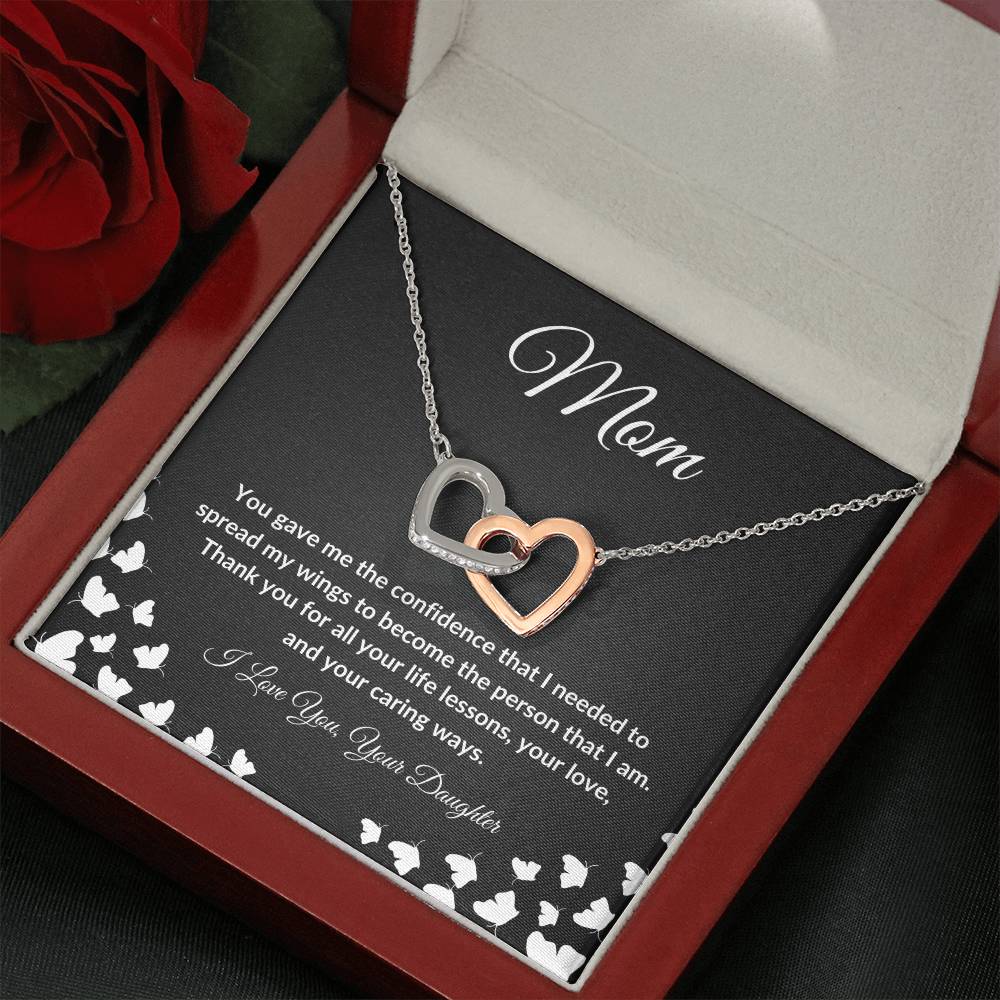 To My Mom from Daughter "Thank you for Life Lessons" Interlocking Heart Necklace