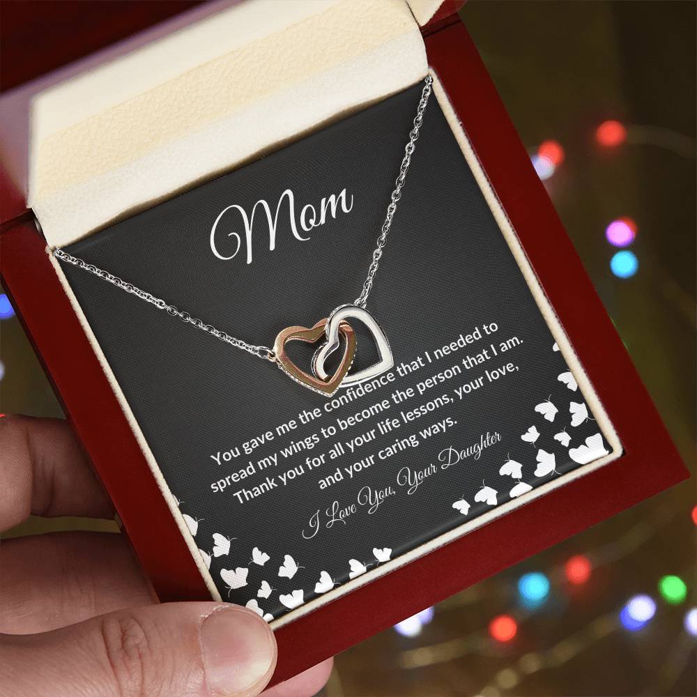 To My Mom from Daughter "Thank you for Life Lessons" Interlocking Heart Necklace