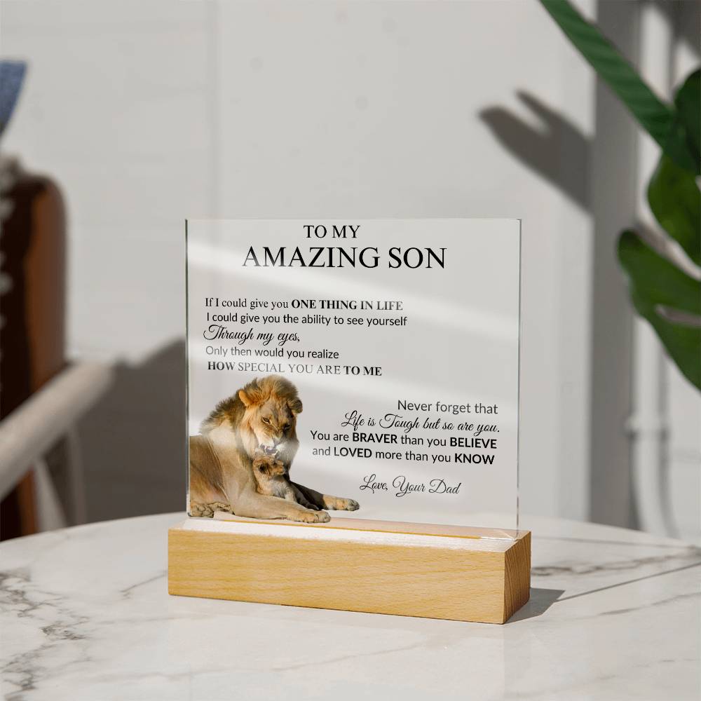 To My Son from Dad "Amazing Son" Acrylic Square Nite Lite Plaque