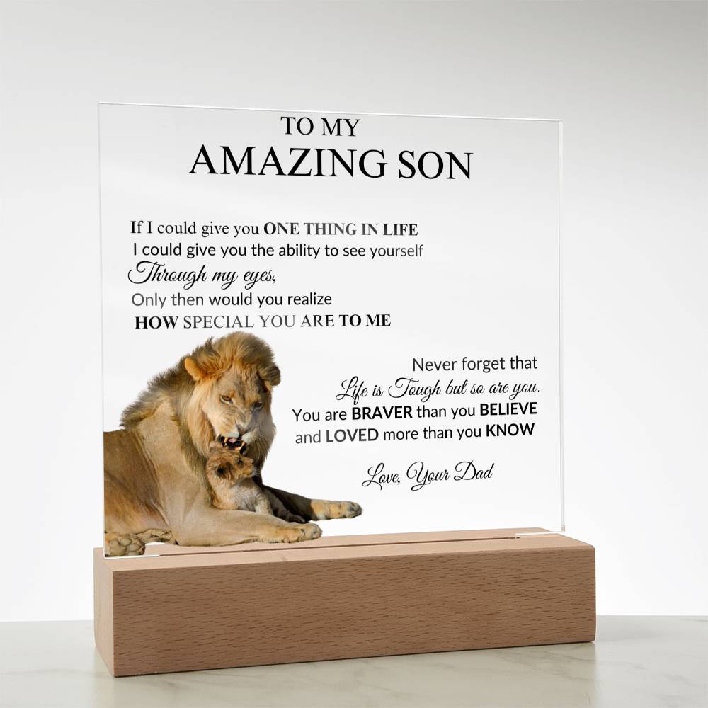 To My Son from Dad "Amazing Son" Acrylic Square Nite Lite Plaque