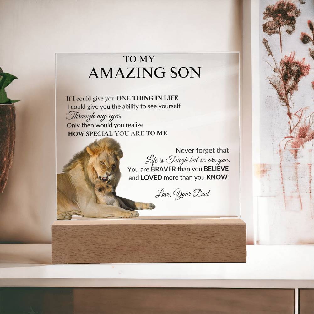 To My Son from Dad "Amazing Son" Acrylic Square Nite Lite Plaque