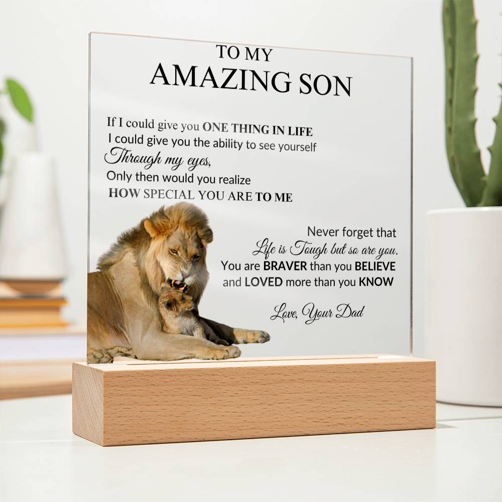 To My Son from Dad "Amazing Son" Acrylic Square Nite Lite Plaque