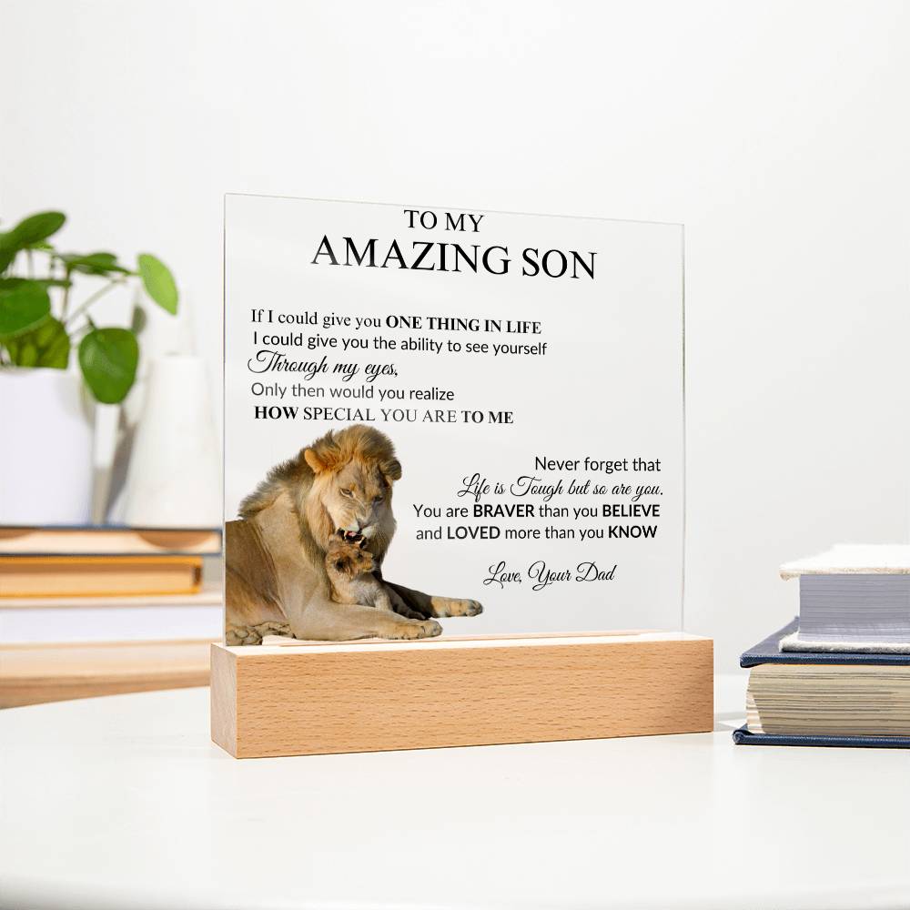 To My Son from Dad "Amazing Son" Acrylic Square Nite Lite Plaque
