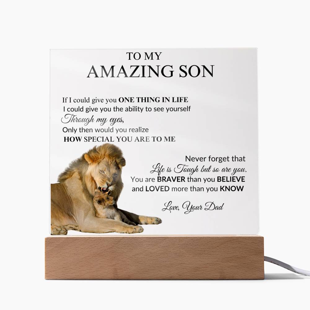 To My Son from Dad "Amazing Son" Acrylic Square Nite Lite Plaque