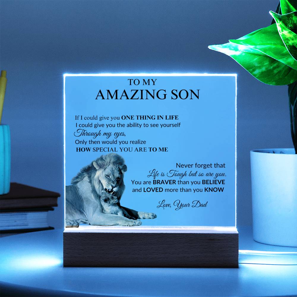 To My Son from Dad "Amazing Son" Acrylic Square Nite Lite Plaque