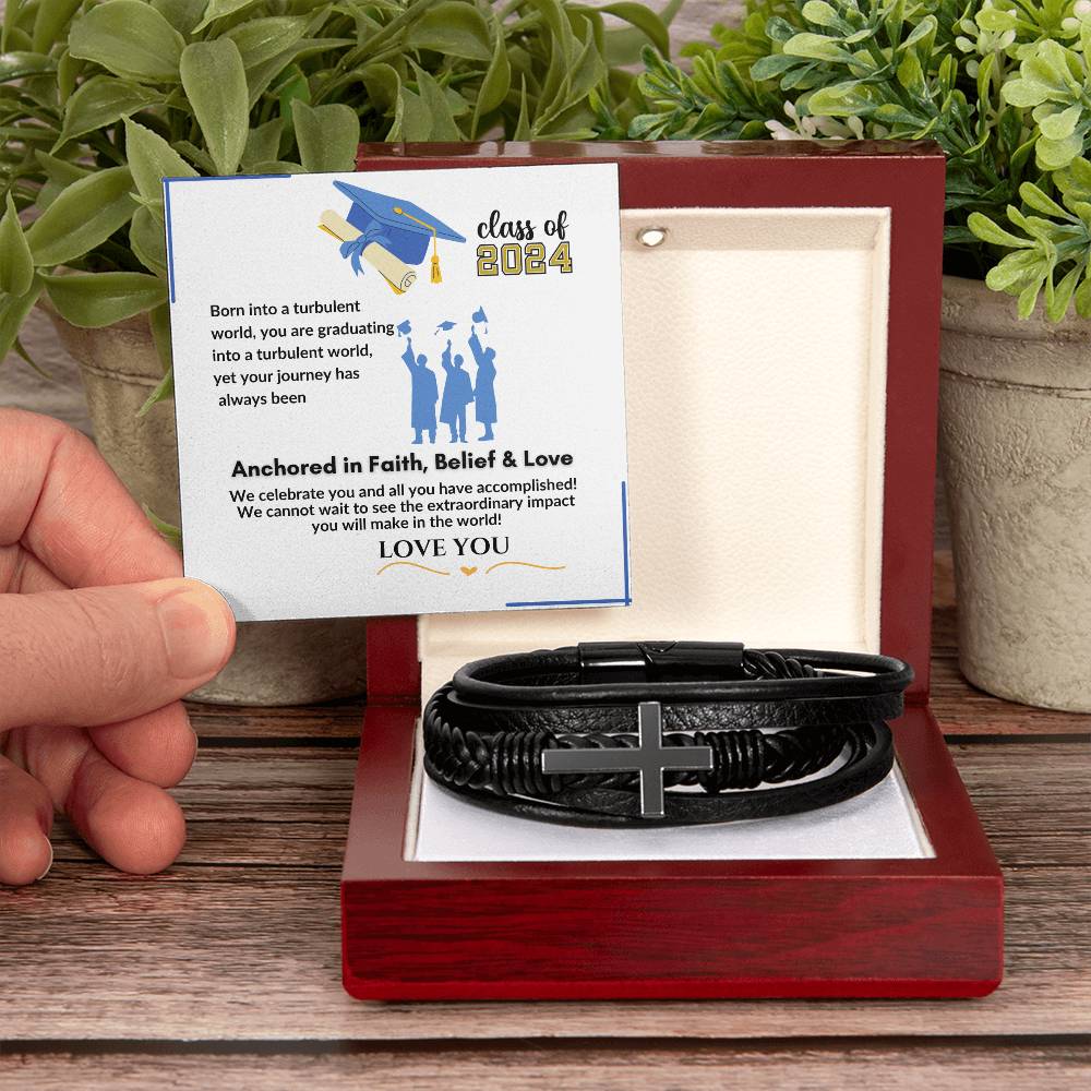For the Graduate "Faith, Belief & Love" Cross Bracelet