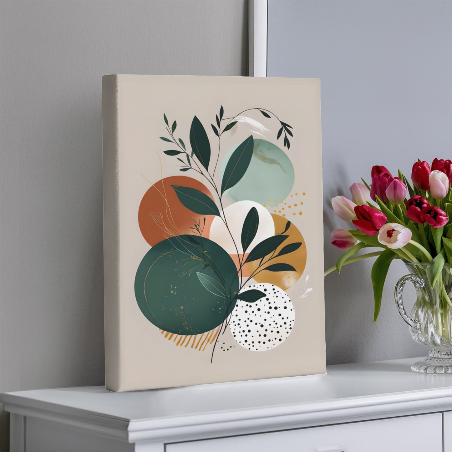 A harmonious blend of nature and geometry creating a soothing, modern aesthetic! Ideal for adding a calm, artful vibe to any living space, office, or creative corner.