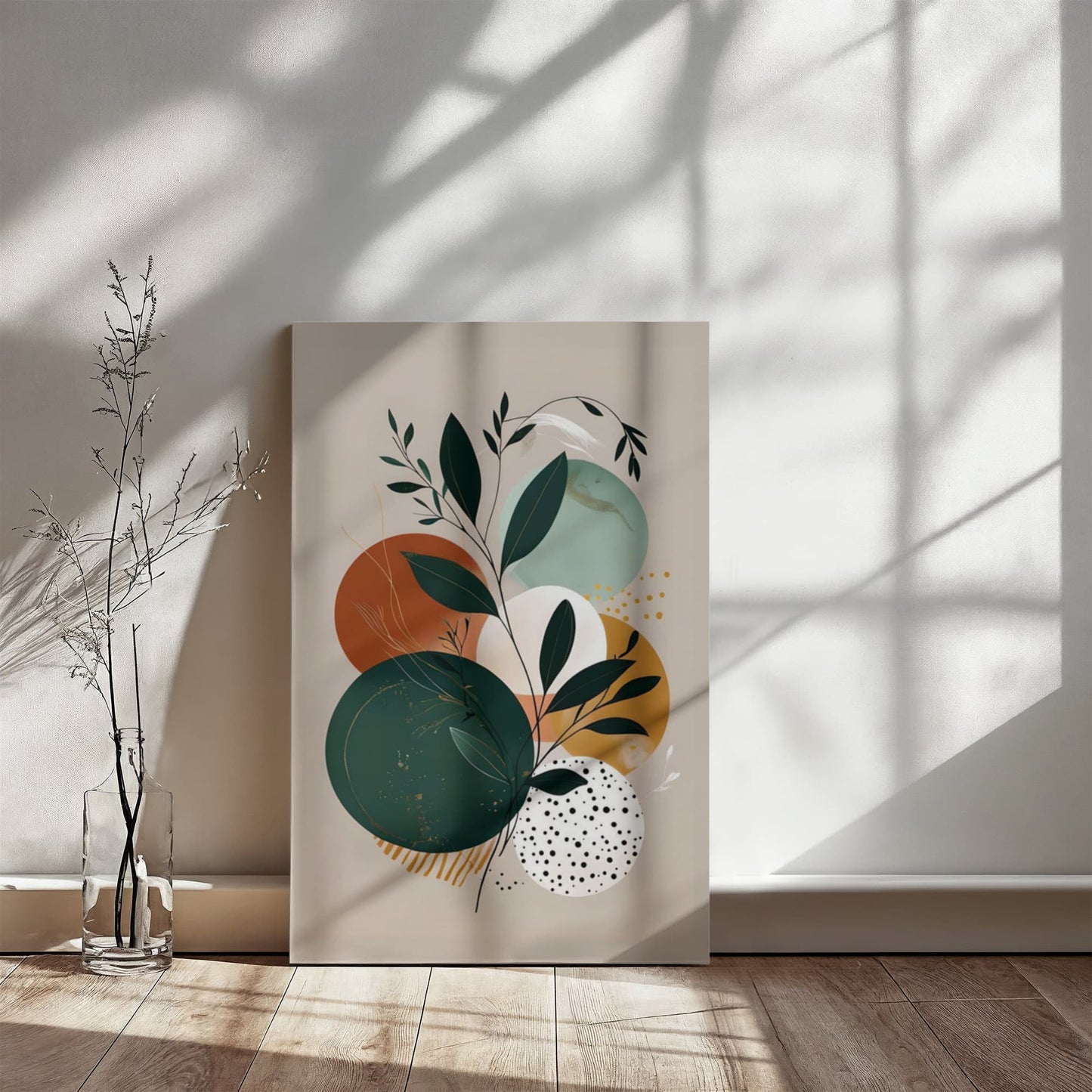 A harmonious blend of nature and geometry creating a soothing, modern aesthetic! Ideal for adding a calm, artful vibe to any living space, office, or creative corner.