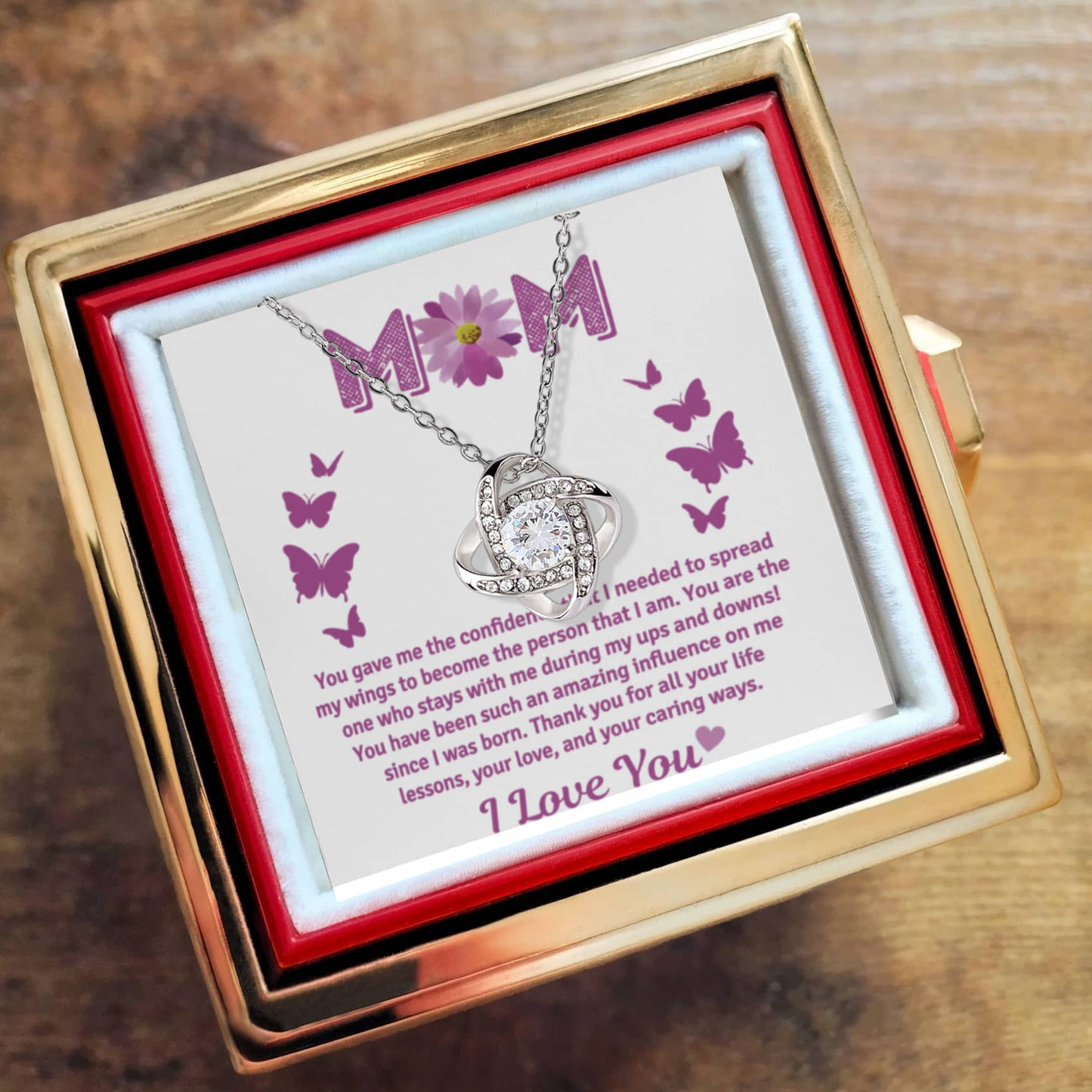 To Mom "Thanks for the Life Lessons" Happy Mother's Day Love Knot Necklace w/rotating rose gift box