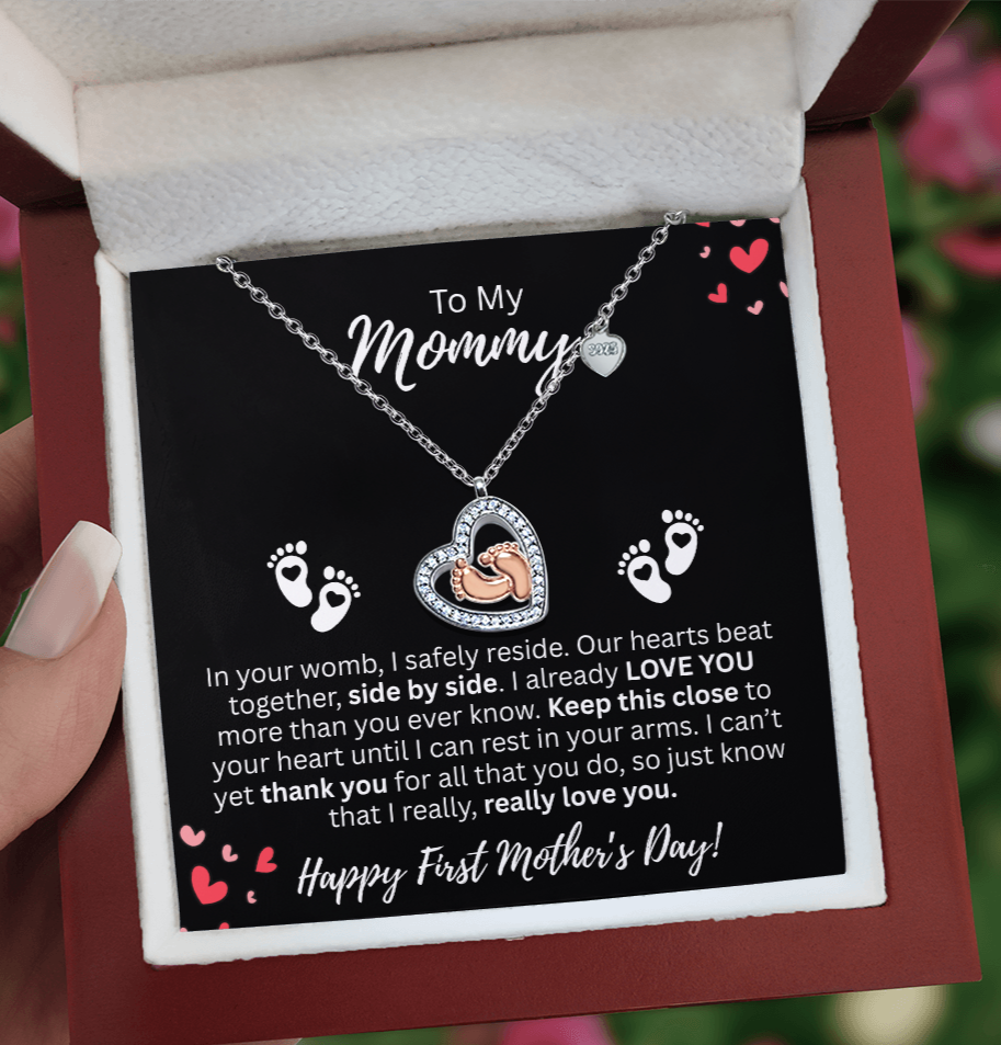 Mommy's 1st Mother's Day Baby Feet Heart Necklace!
