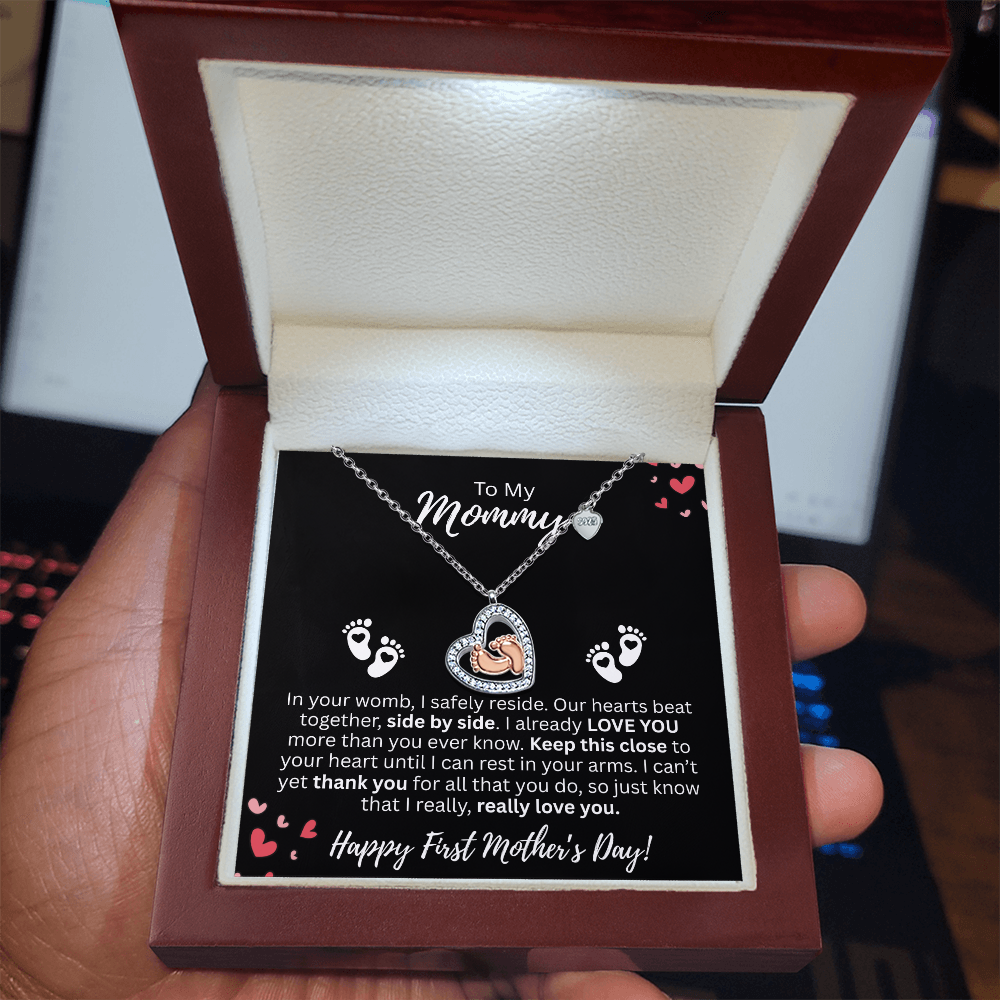 Mommy's 1st Mother's Day Baby Feet Heart Necklace!