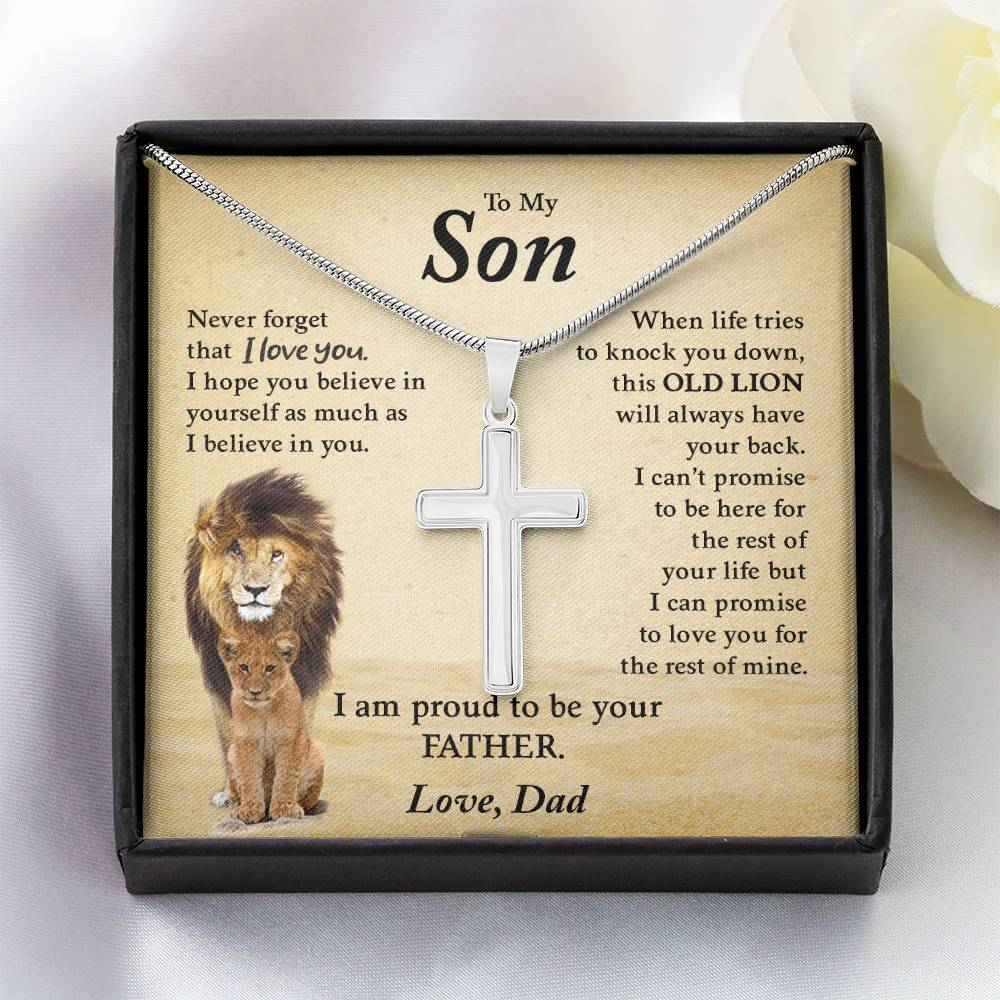 To My Son from Dad "Never Forget That I Love You" Stainless Steel Cross Necklace