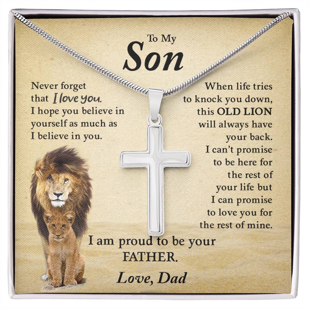 To My Son from Dad "Never Forget That I Love You" Stainless Steel Cross Necklace