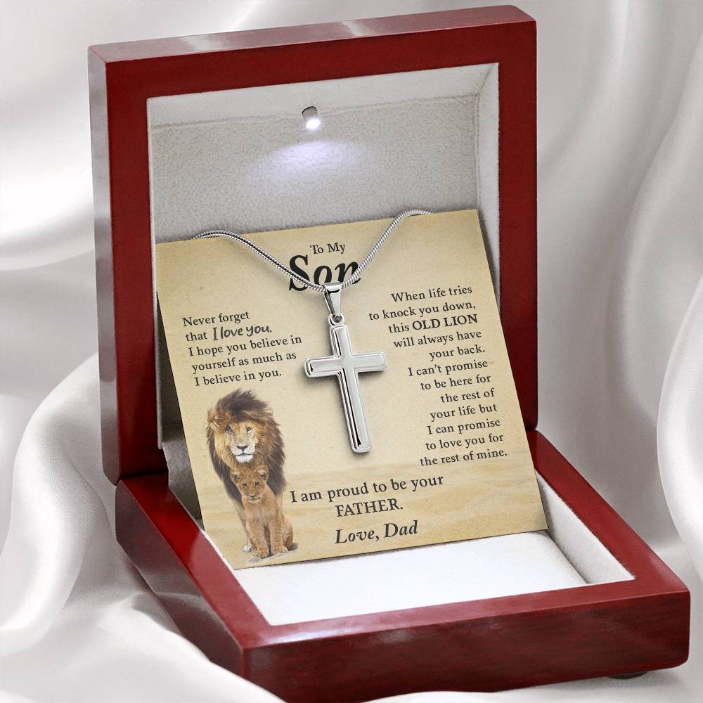 To My Son from Dad "Never Forget That I Love You" Stainless Steel Cross Necklace