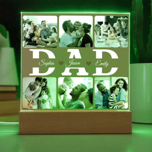Personalized “DAD” Photo Acrylic Plaque – Custom Family Picture Gift for Dad – LED Night Light Keepsake from Kids – Father’s Day Gift