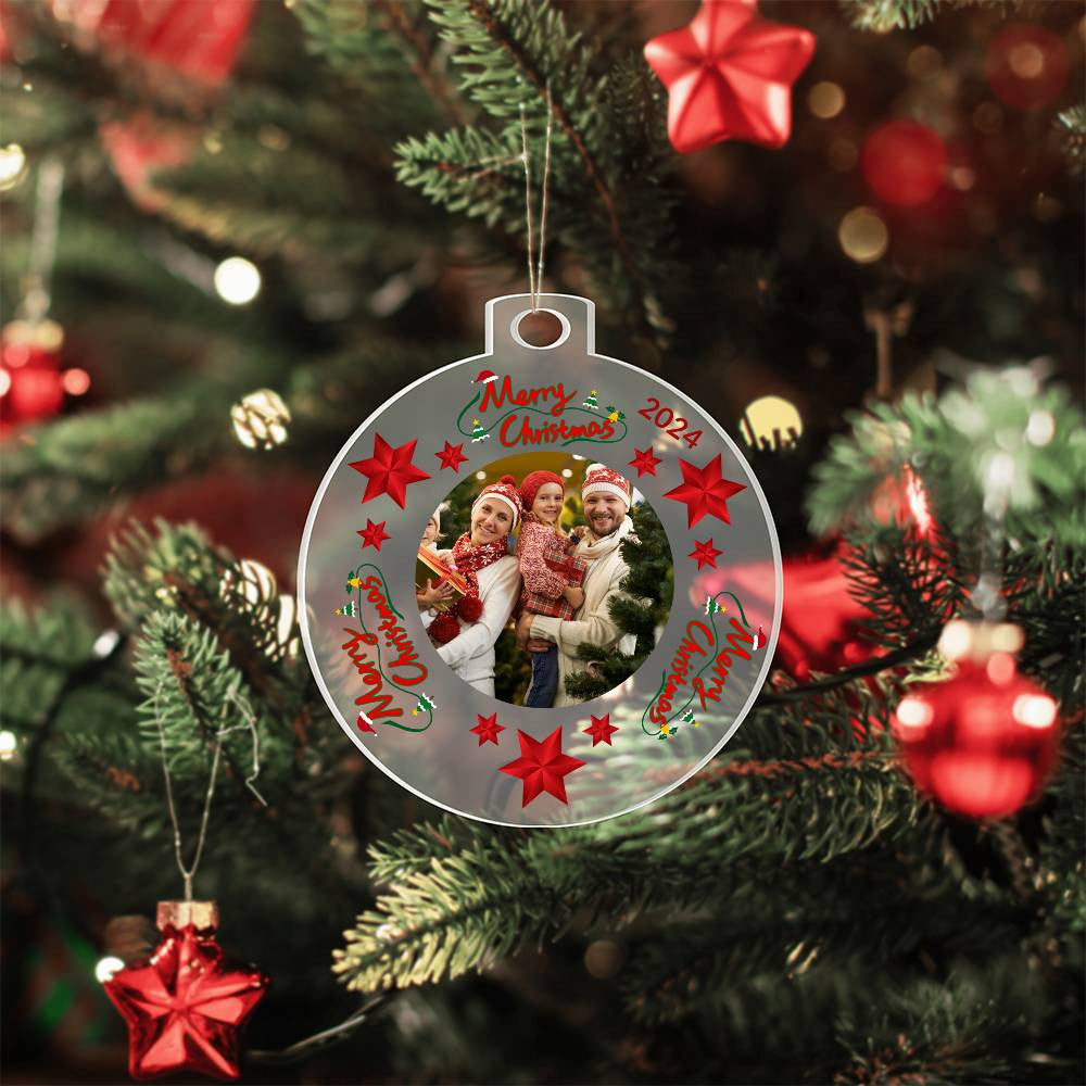 Personalized Merry Christmas 2024 Photo Acrylic Ornament!