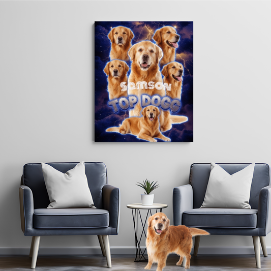 Custom Pet Portrait Canvas, Personalized Dog Wall Art, Golden Retriever Print, Unique Pet Gift, 24x36 in.
