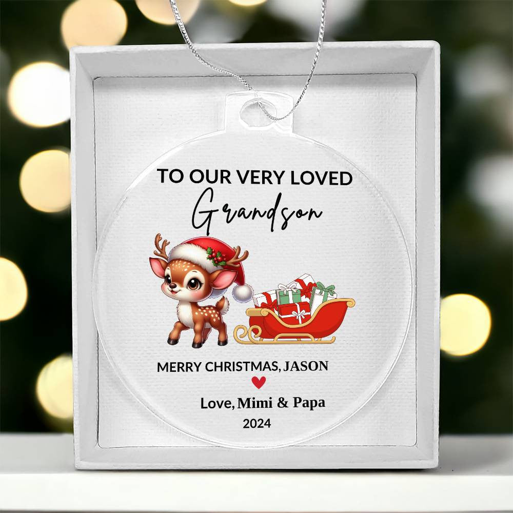 Personalize "To Our Grandson" Christmas Acrylic Ornament!