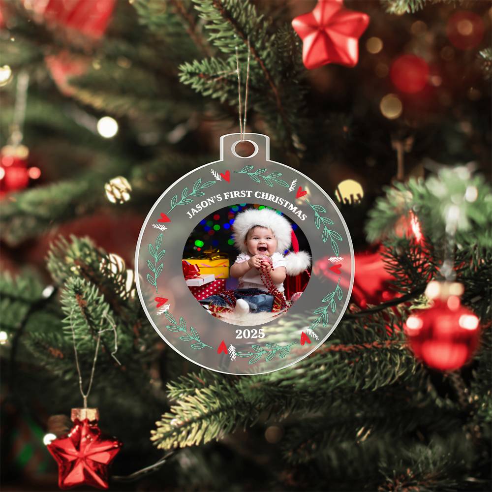 Personalize "Baby's First Christmas" Photo Acrylic Ornament!