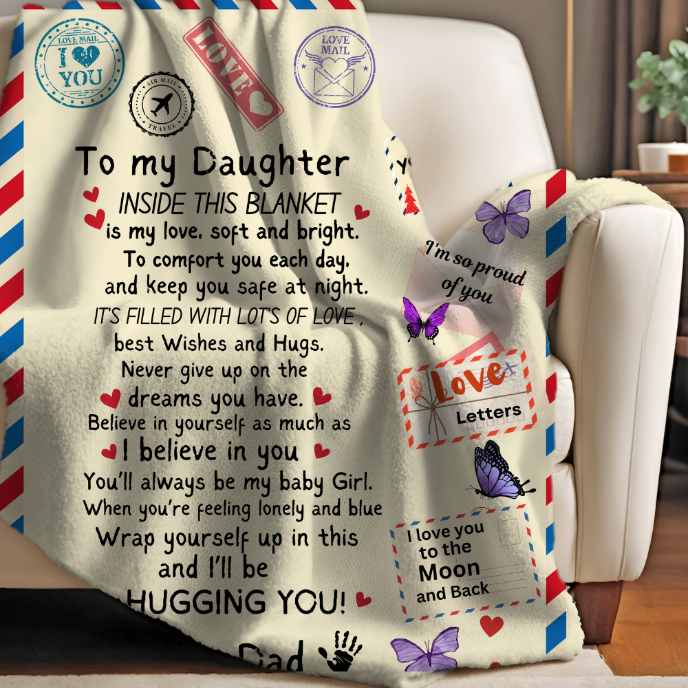 To My Daughter from Dad "Hugging You" Premium Sherpa Blanket