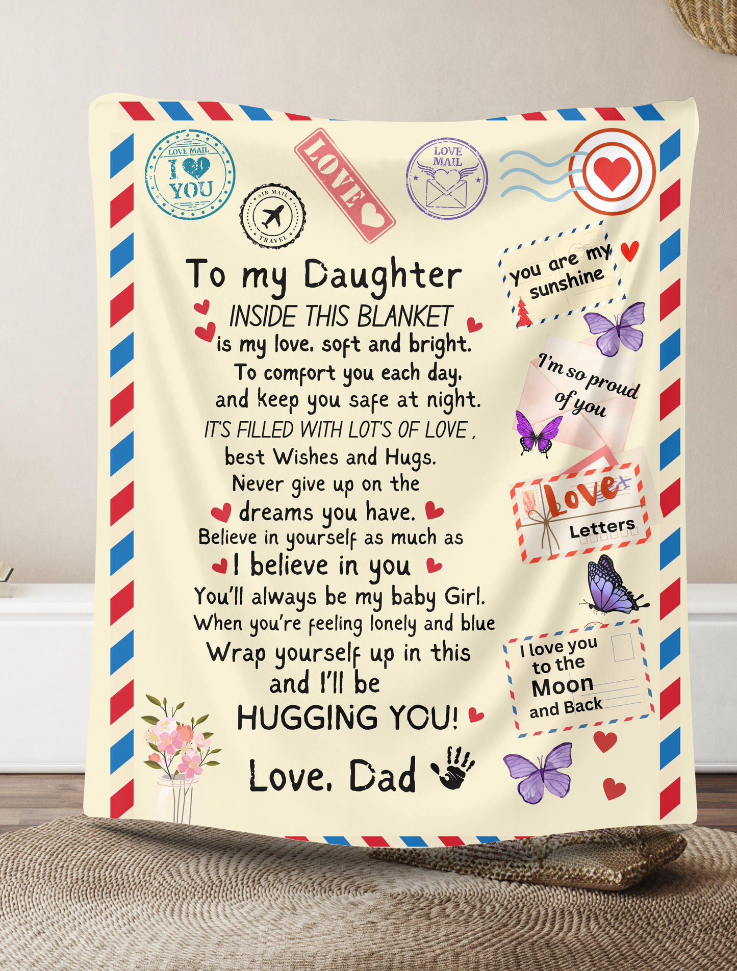 To My Daughter from Dad "Hugging You" Premium Sherpa Blanket