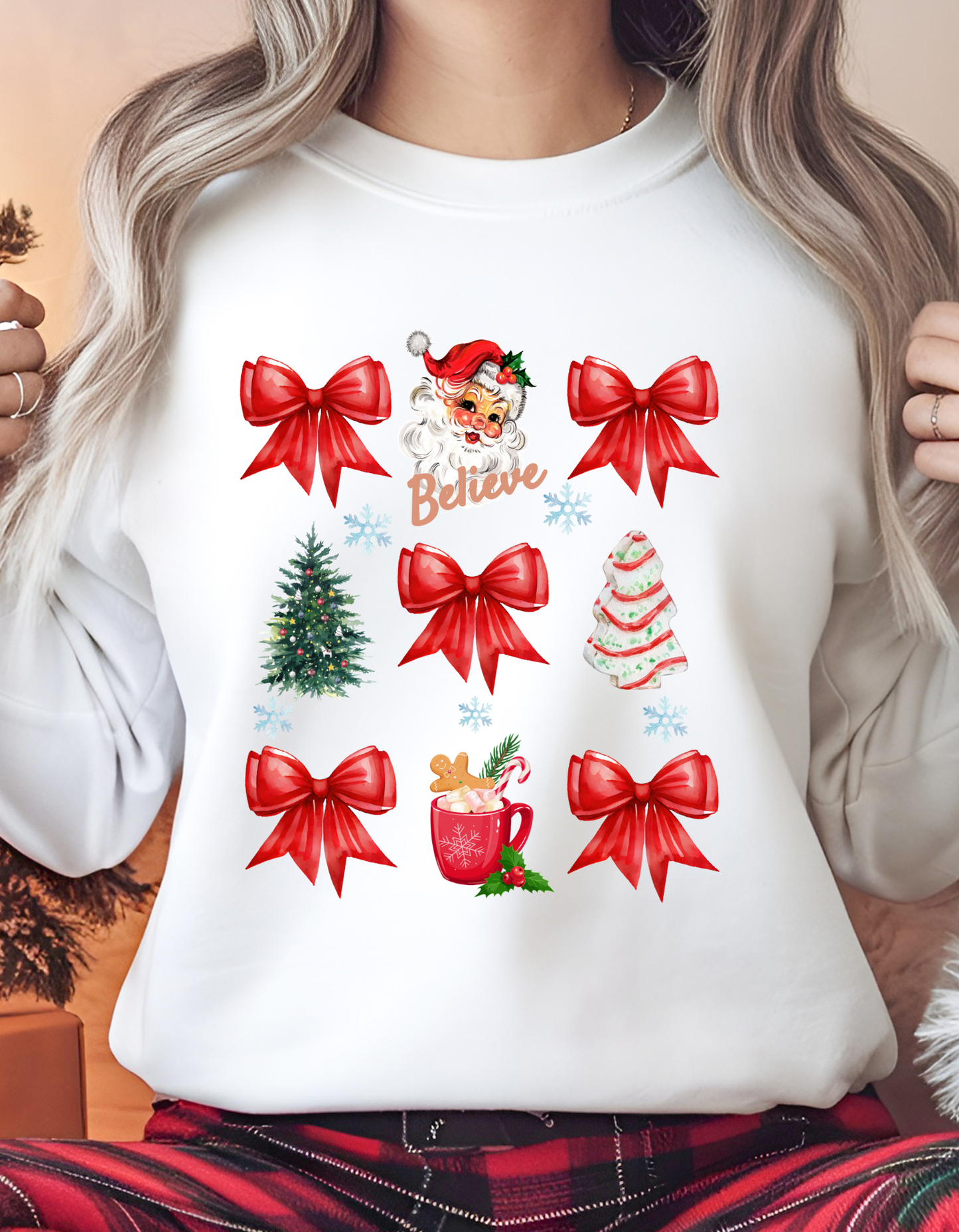Coquette Bow Sweatshirt, Cute Red Ribbon Santa Sweatshirt
