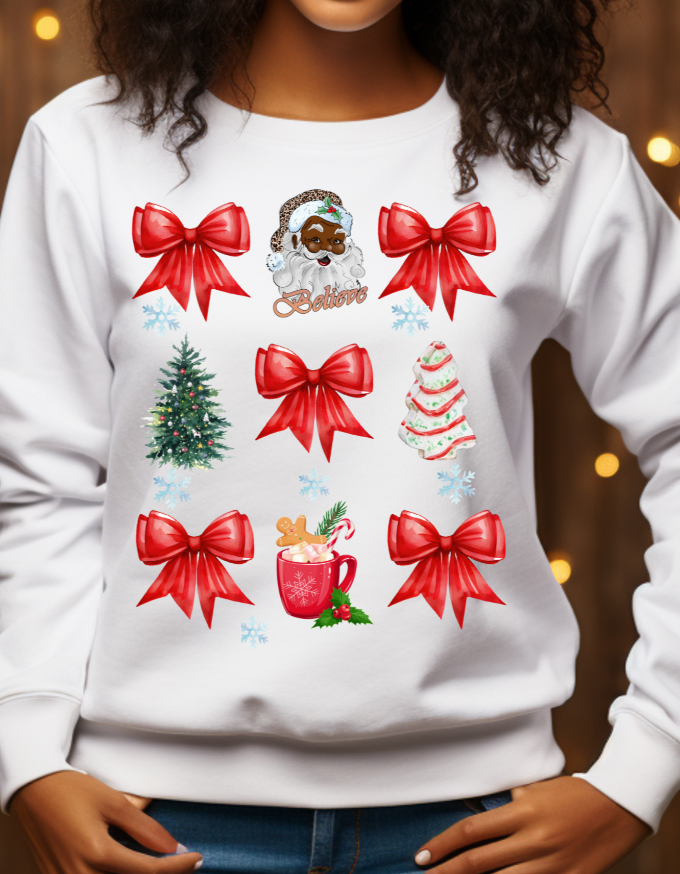 Coquette Bow Sweatshirt, Cute Red Ribbon Santa Sweatshirt!