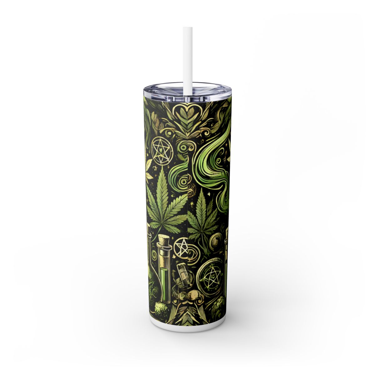 Skull & Leaf Design Stainless Steele Skinny Tumbler with Straw, 20oz