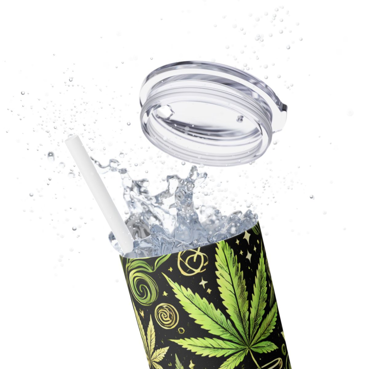 Skull & Leaf Design Stainless Steele Skinny Tumbler with Straw, 20oz