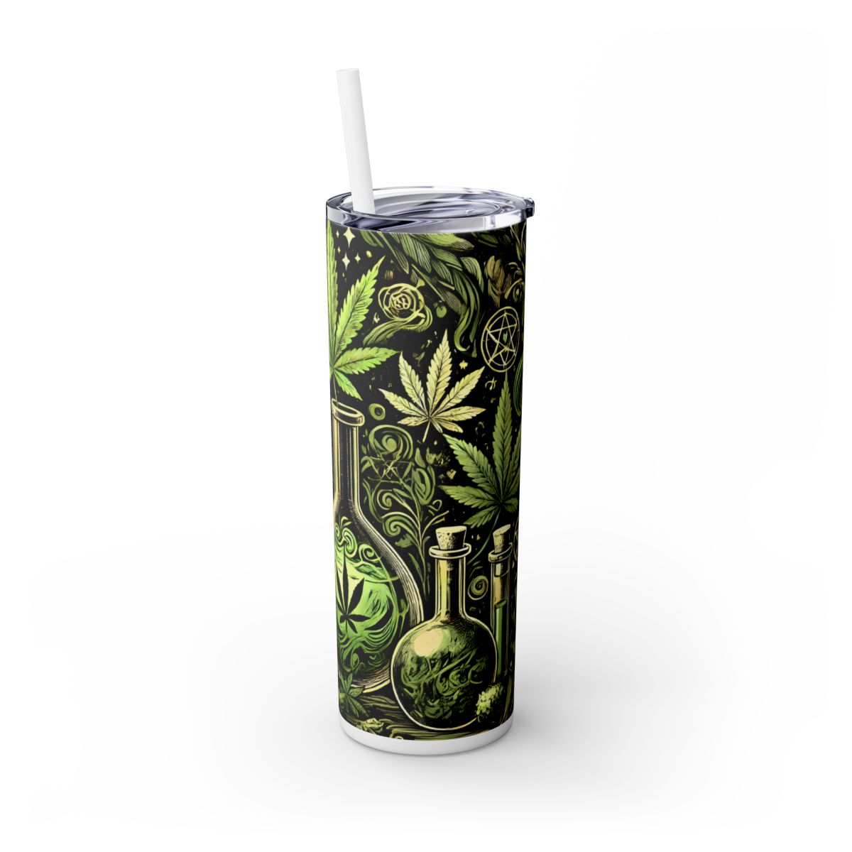 Skull & Leaf Design Stainless Steele Skinny Tumbler with Straw, 20oz