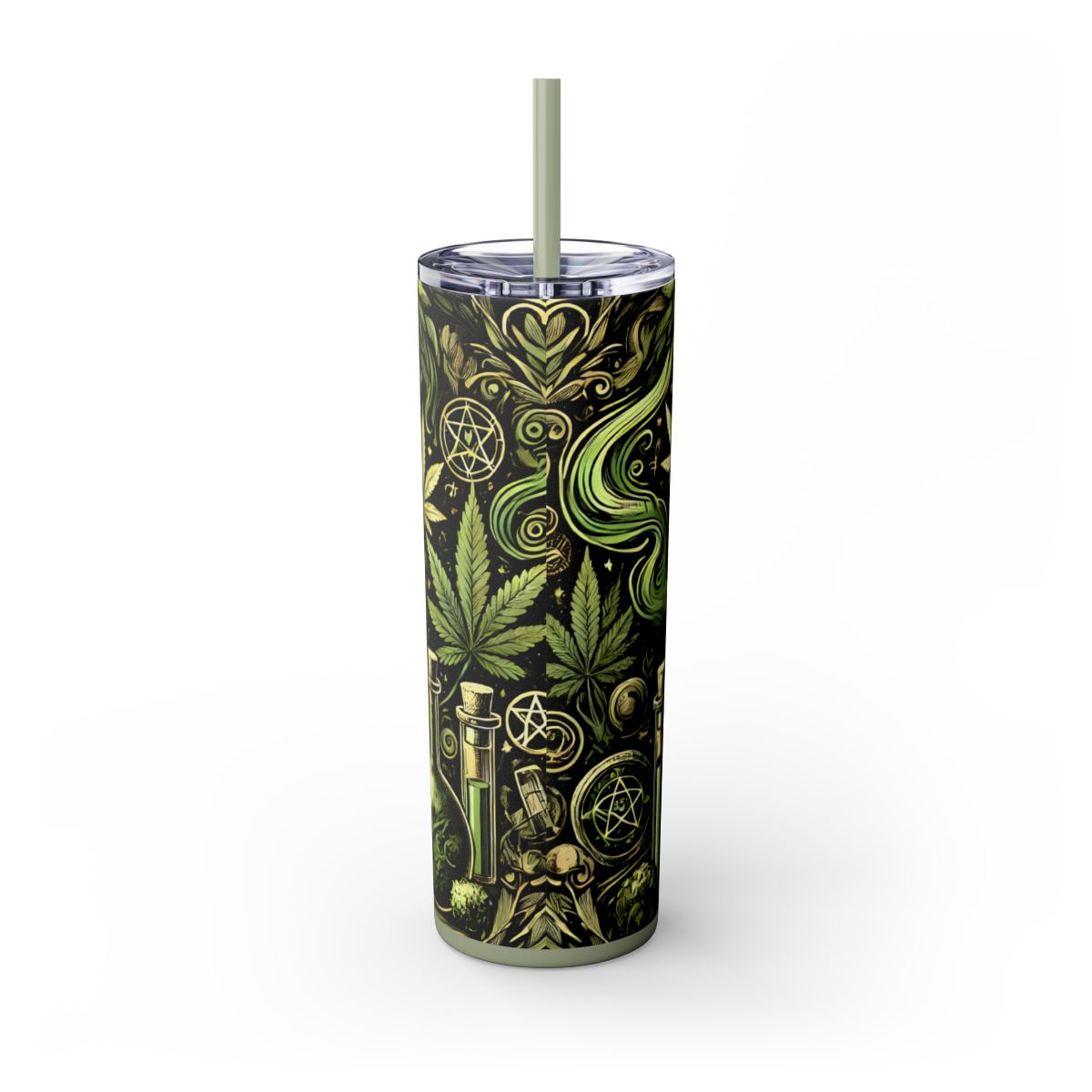 Skull & Leaf Design Stainless Steele Skinny Tumbler with Straw, 20oz