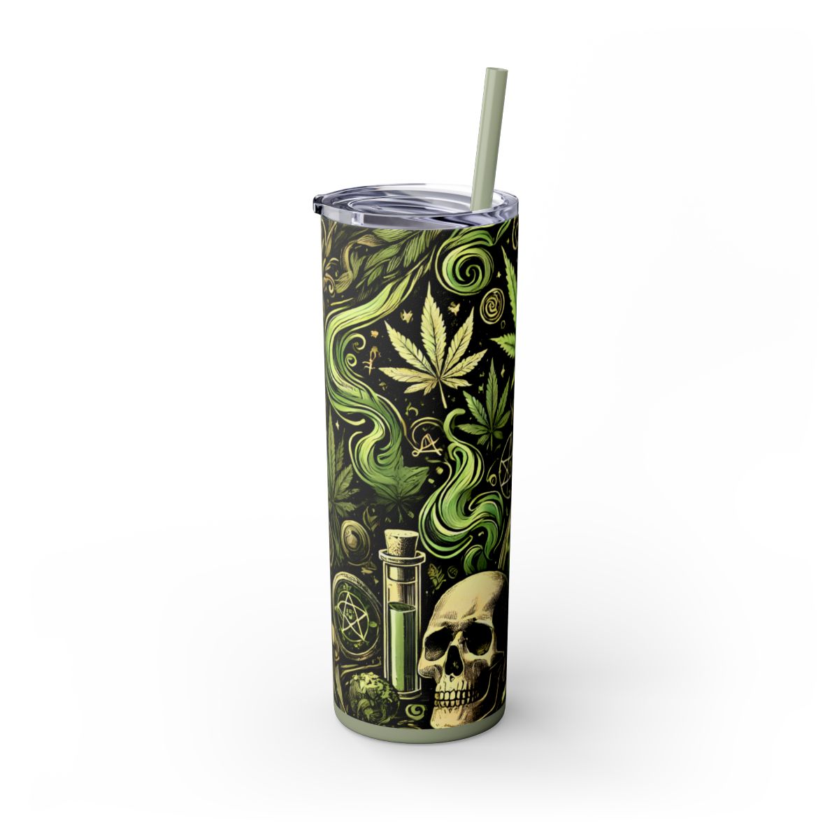 Skull & Leaf Design Stainless Steele Skinny Tumbler with Straw, 20oz