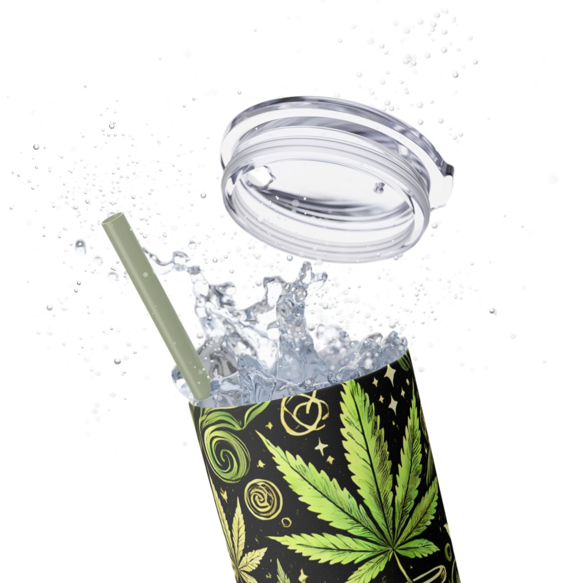 Skull & Leaf Design Stainless Steele Skinny Tumbler with Straw, 20oz