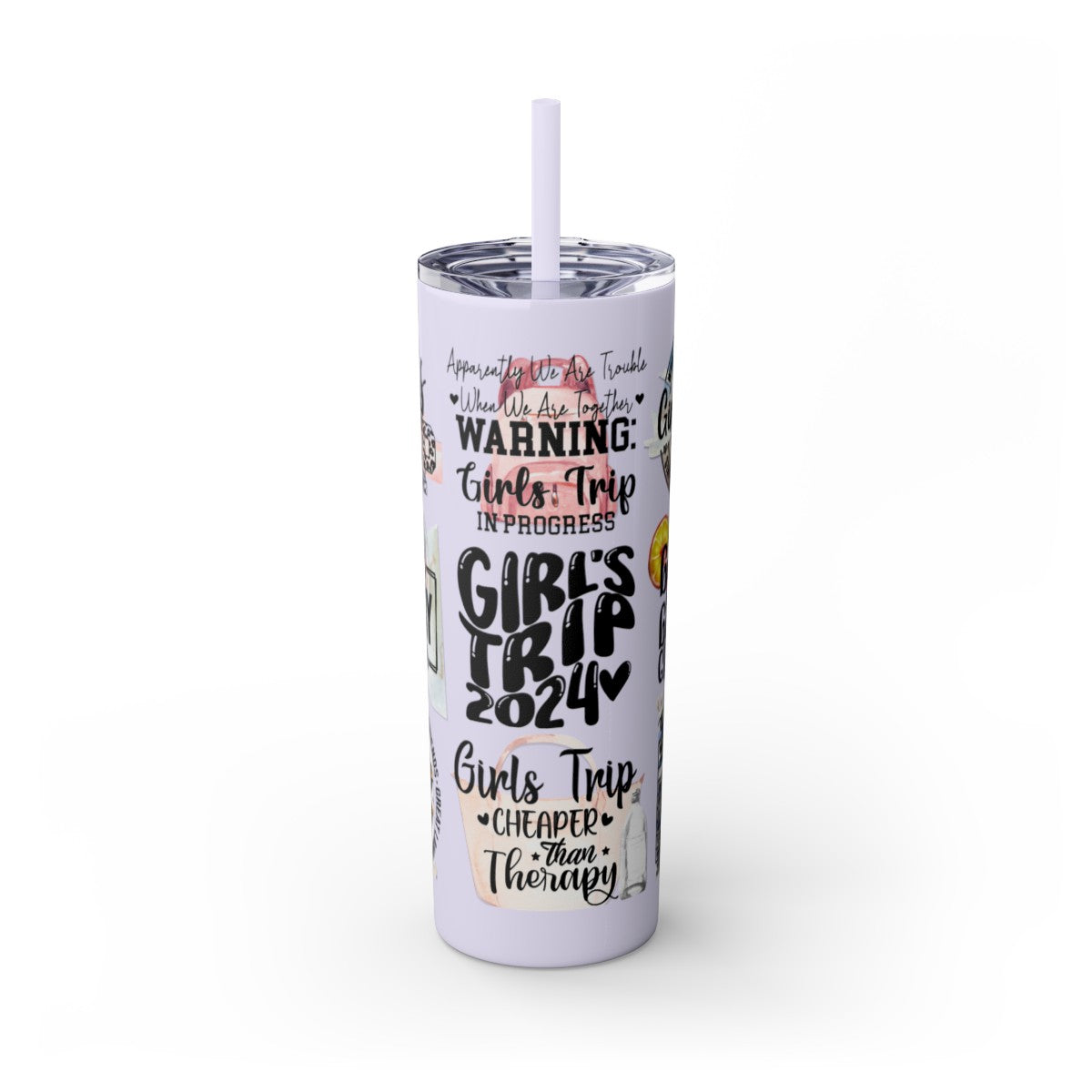 "Booze and Besties Girl Trip" 2024 Stainless Steel Skinny Tumbler with Straw, 20oz