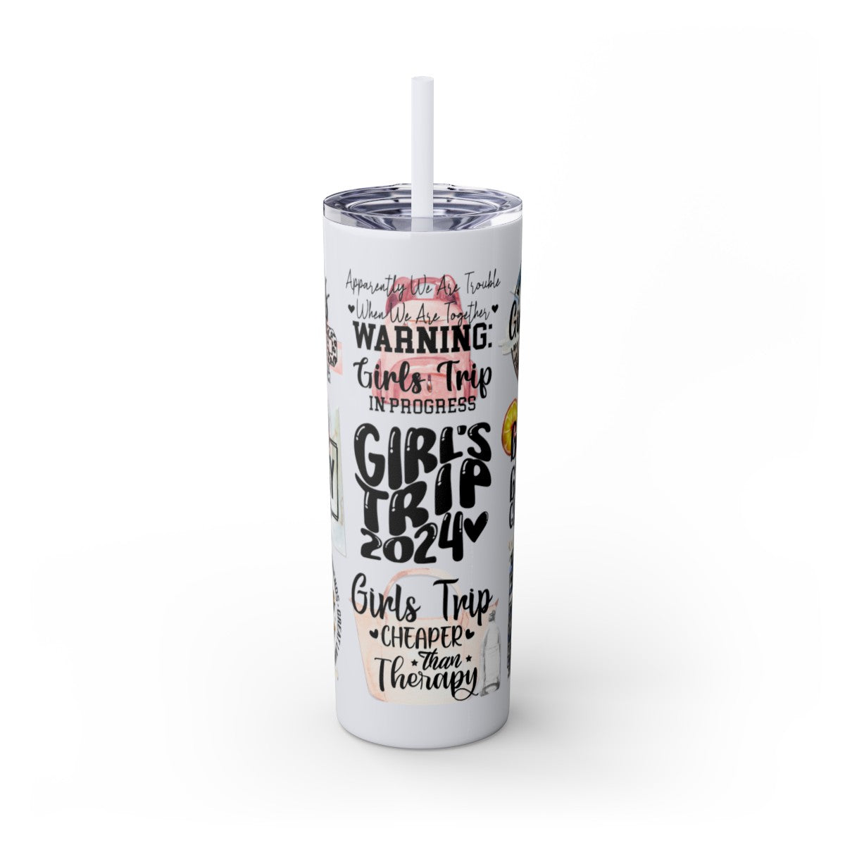"Booze and Besties Girl Trip" 2024 Stainless Steel Skinny Tumbler with Straw, 20oz