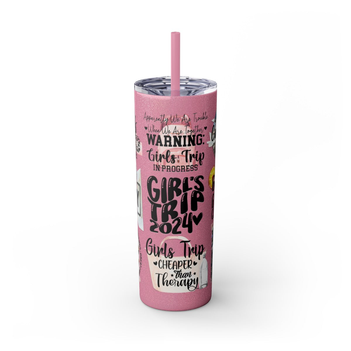 "Booze and Besties Girl Trip" 2024 Stainless Steel Skinny Tumbler with Straw, 20oz