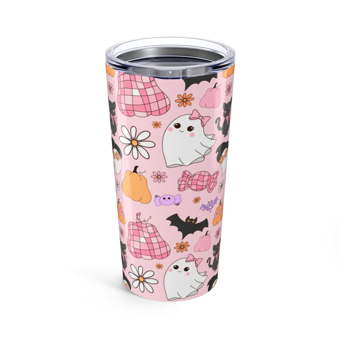 Halloween-Themed Cat and Ghost Stainless Steel Tumbler 20oz