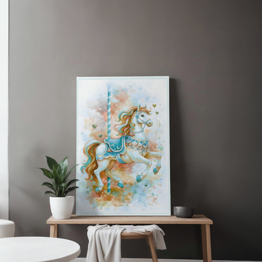 Carousel Horse Canvas Art, Nursery Wall Decor for Kids, Playful Kids Room Wall Art, Vibrant Animal Canvas, Gift for Children