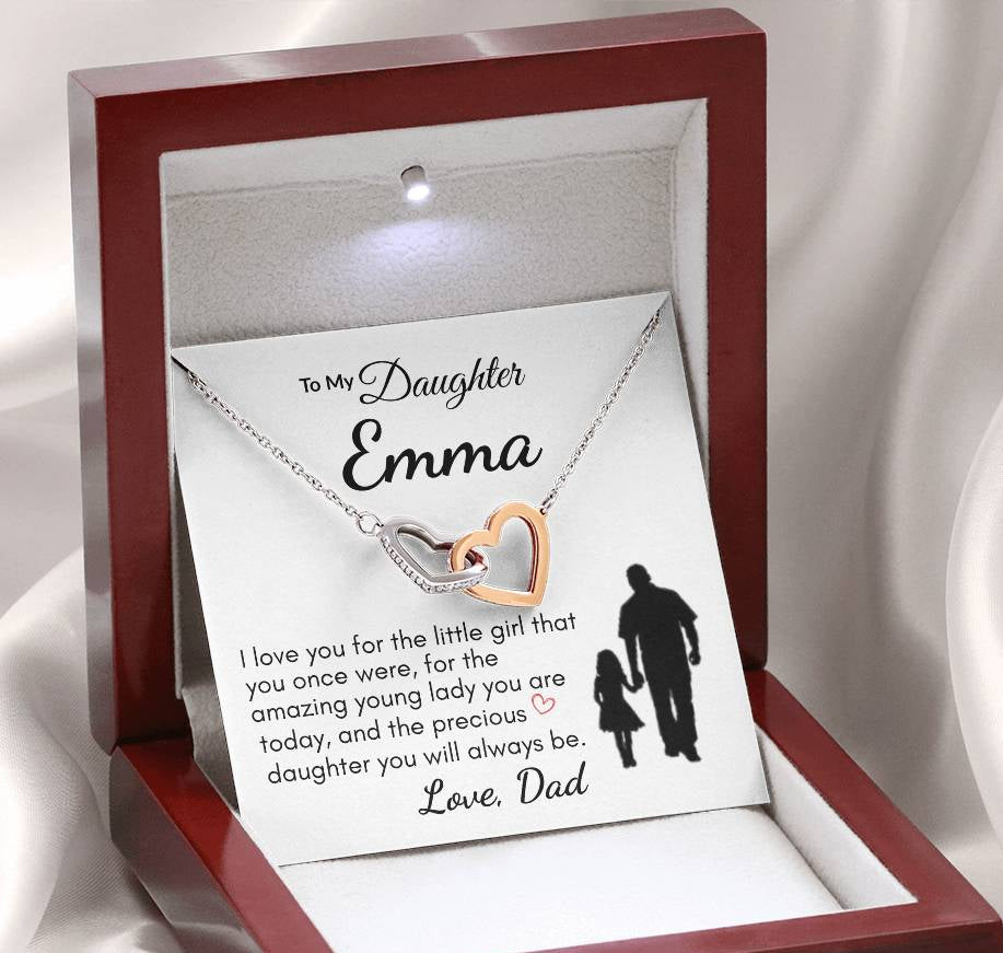 Personalize Hearts Necklace for Daughter, Birthday Gift for Her, Dad to Daughter Jewelry