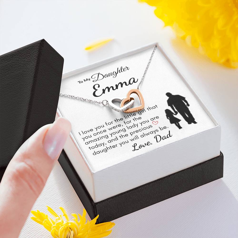 Personalize Hearts Necklace for Daughter, Birthday Gift for Her, Dad to Daughter Jewelry