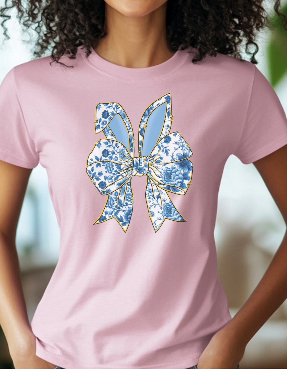 Chic Floral Bow Design T-Shirt, Custom Heavy Cotton Tee Women Men, Stylish Graphic Apparel Gift
