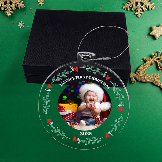 Personalize "Baby's First Christmas" Photo Acrylic Ornament!