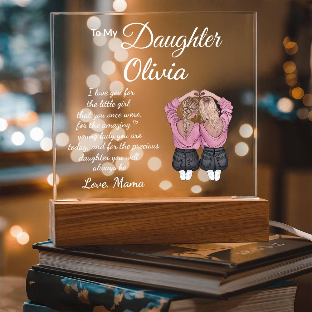 Personalized Gift for Daughter, Mother and Daughter Art, Sentimental Present Acrylic LED Nite Light