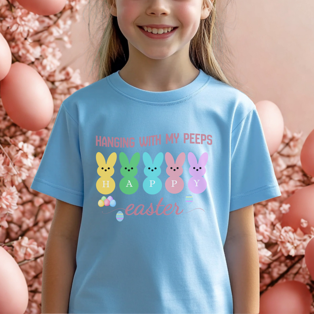 " Hanging with My Peeps" T- Shirt, Cute Easter Bunny Tee, Child's Easter Gift, Fun Easter Graphic Tee