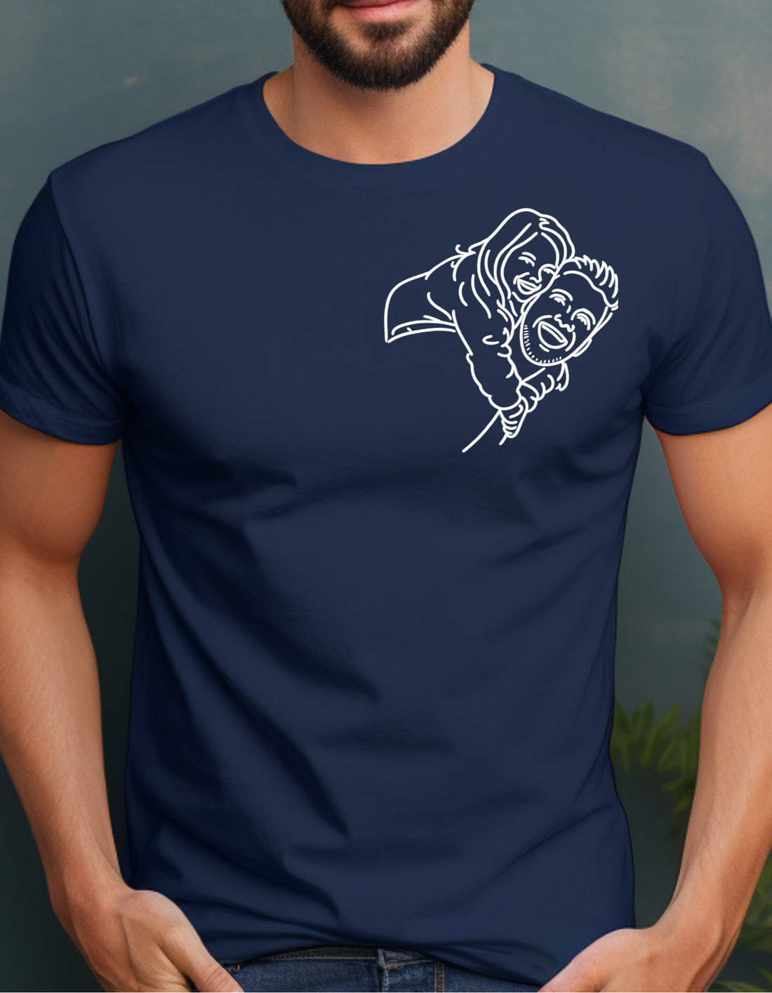 Custom Photo Shirt For Dad Father's Day Gift, Line Art T-Shirt, Dad and Baby Tee, Personalized Gift for Dad