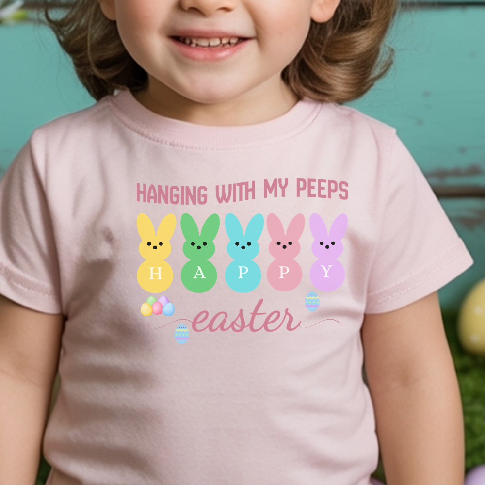 " Hanging with My Peeps" T- Shirt, Cute Easter Bunny Tee, Child's Easter Gift, Fun Easter Graphic Tee