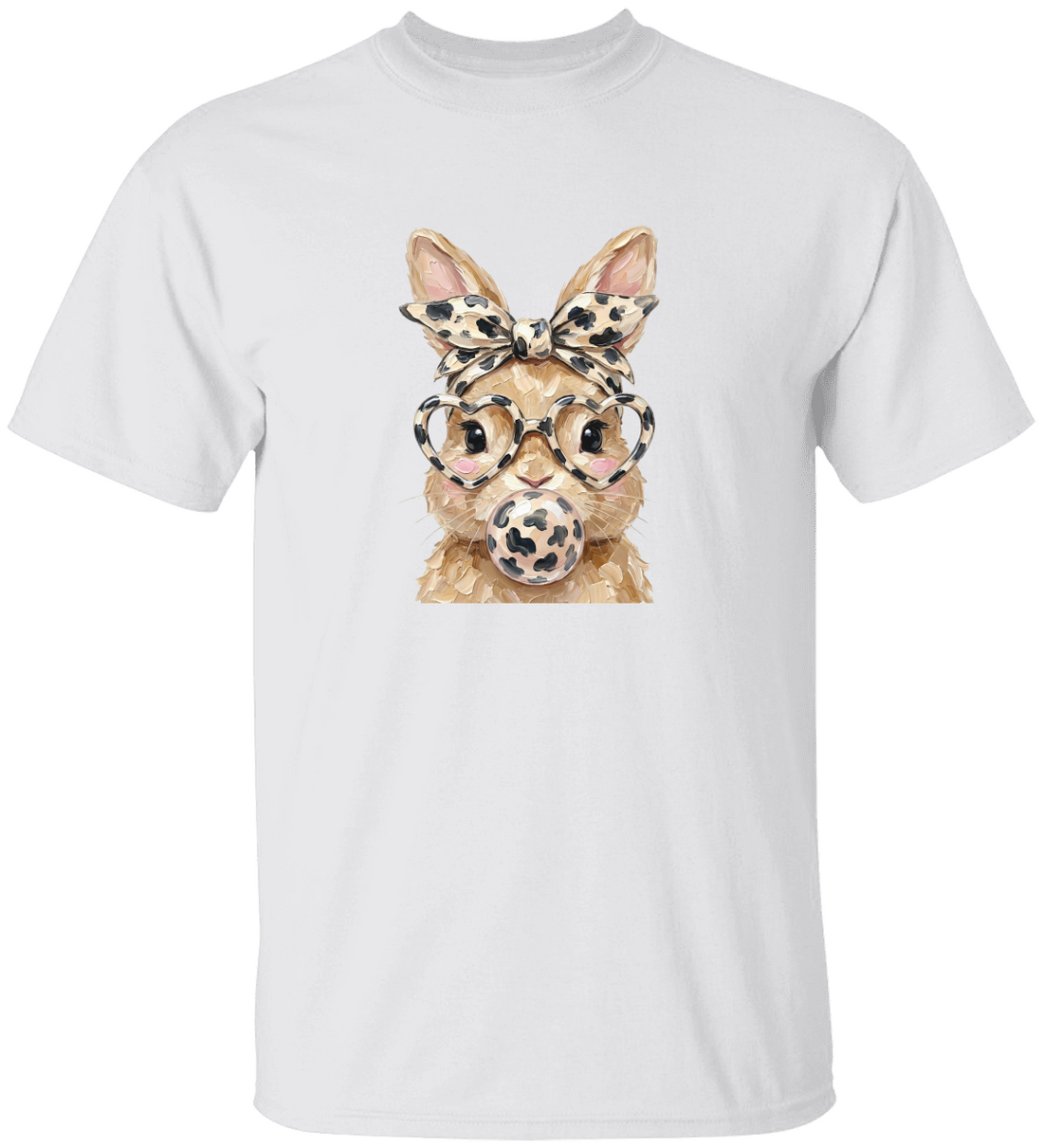 Cute Bunny Kids T-Shirt, Leopard Print Glasses Tee, Adorable Animal Graphic Top, Fun Clothes for Kids, Gift for Animal Lovers