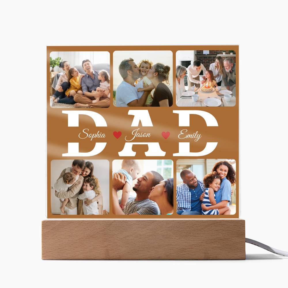 Personalized “DAD” Photo Acrylic Plaque – Custom Family Picture Gift for Dad – LED Night Lite Keepsake from Kids