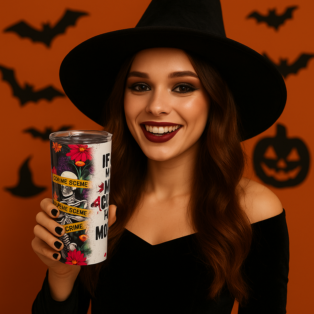 Skeleton Crime Scene Floral 20oz Stainless Steel Tumbler