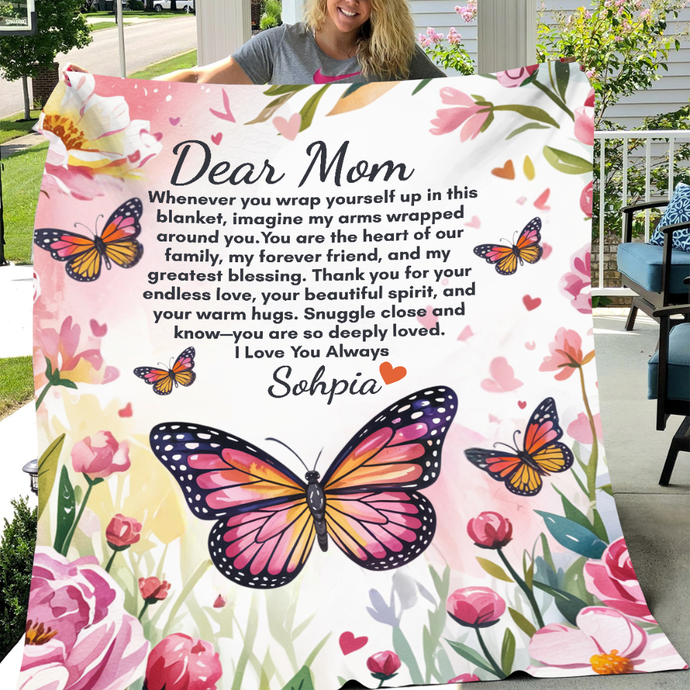 Personalized Mom Butterfly Throw Blanket, Mothers Day Gifts, For Mom Butterfly Blanket